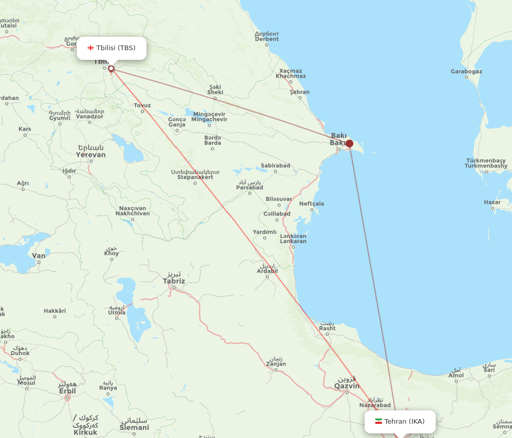 IKA to TBS flights and routes map