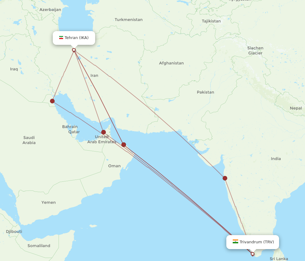 IKA-TRV flight routes
