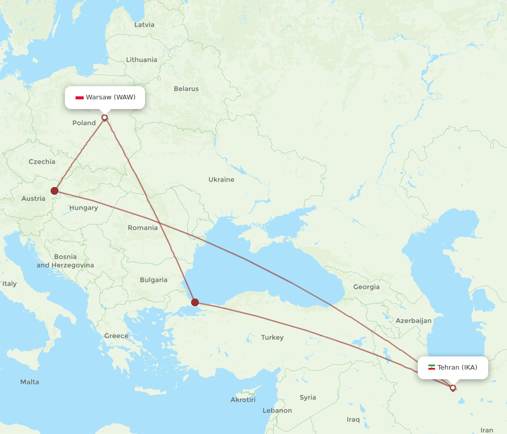 IKA-WAW flight routes
