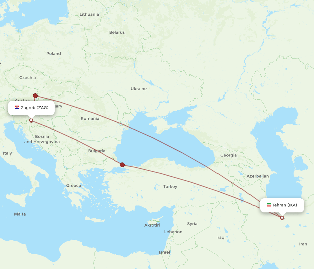 IKA-ZAG flight routes