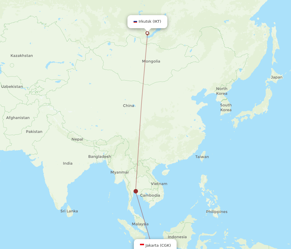 Jakarta - Irkutsk route map and flight paths