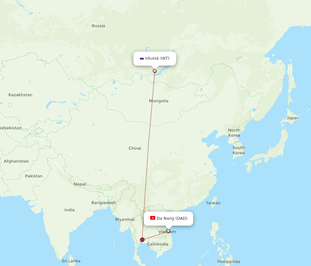 Da Nang - Irkutsk route map and flight paths