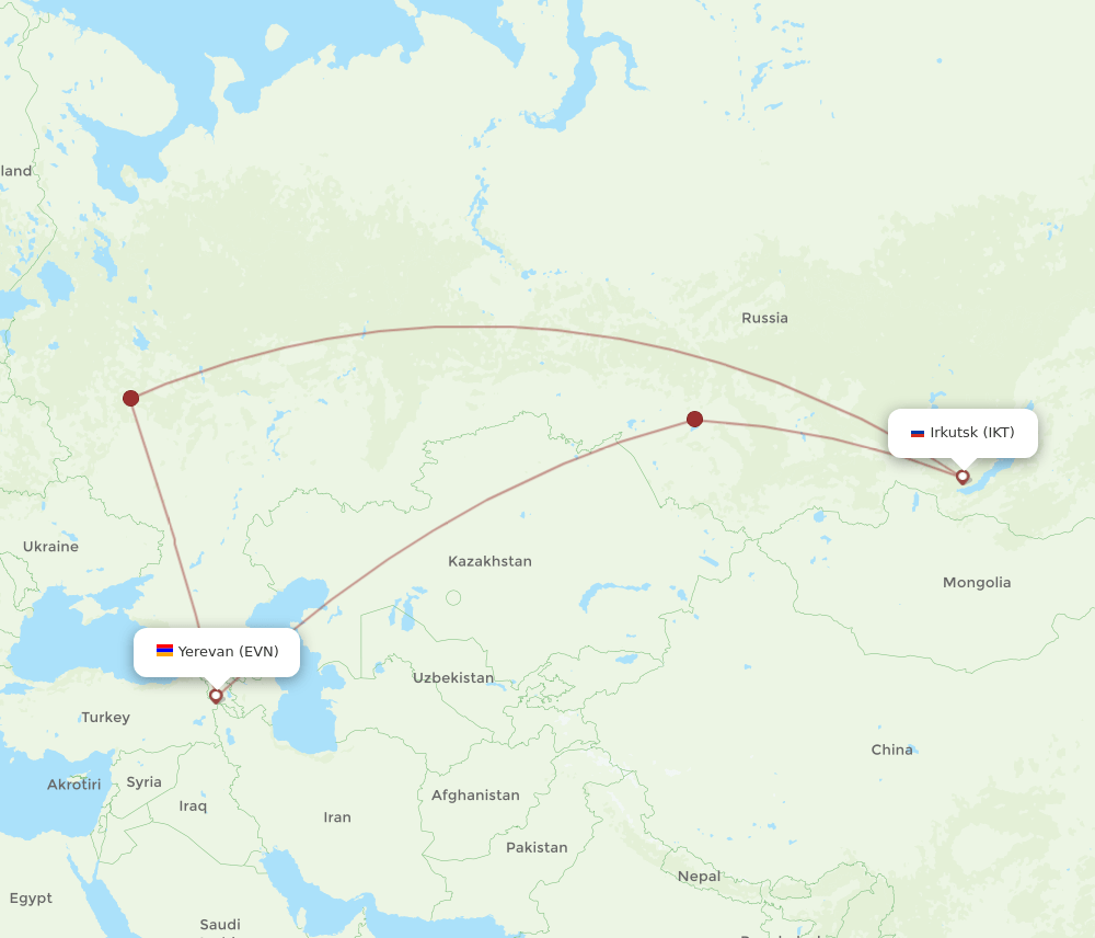 IKT-EVN flight routes