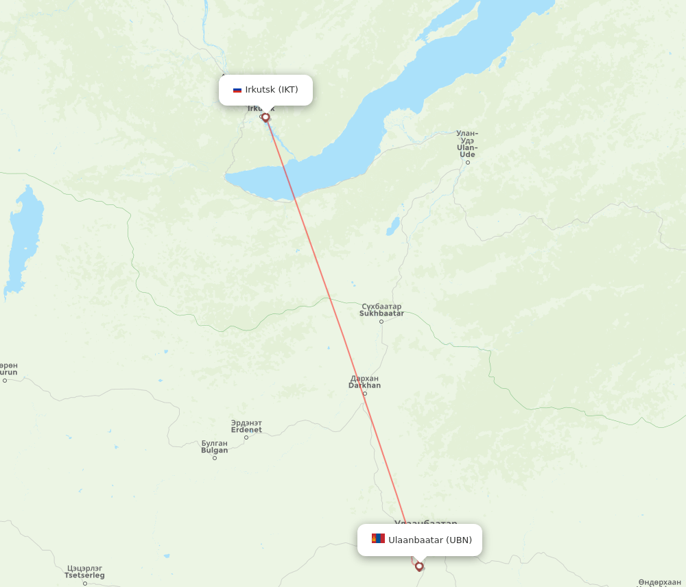 Irkutsk - Ulaanbaatar route map and flight paths