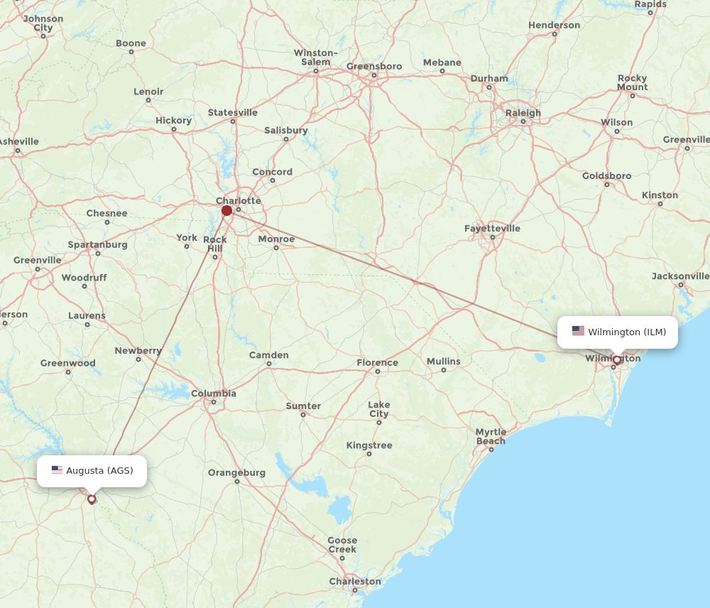 ILM-AGS flight routes