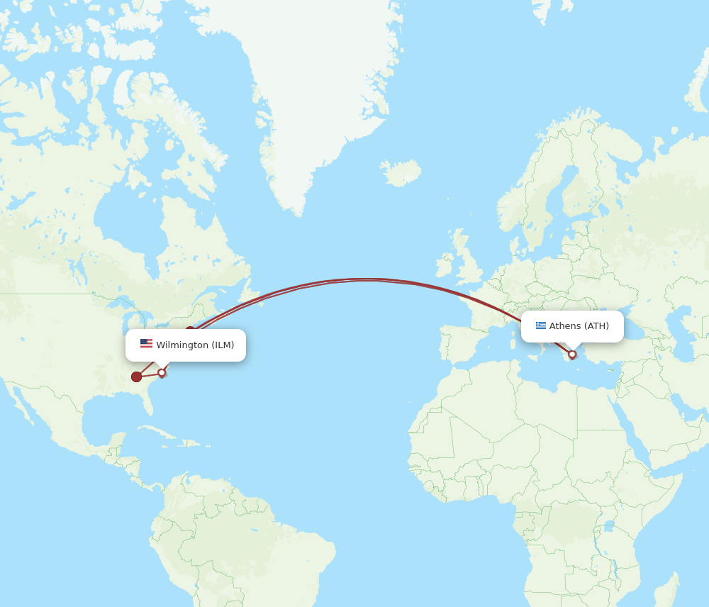 ILM-ATH flight routes