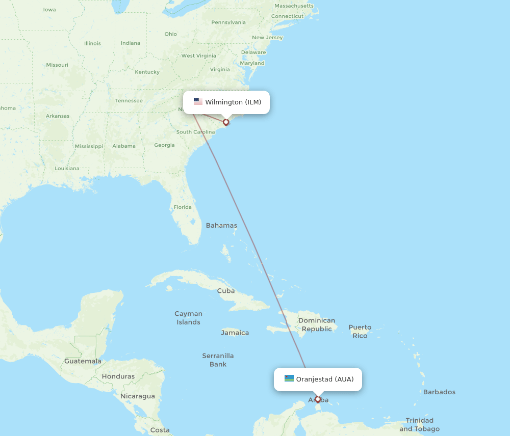 ILM-AUA flight routes