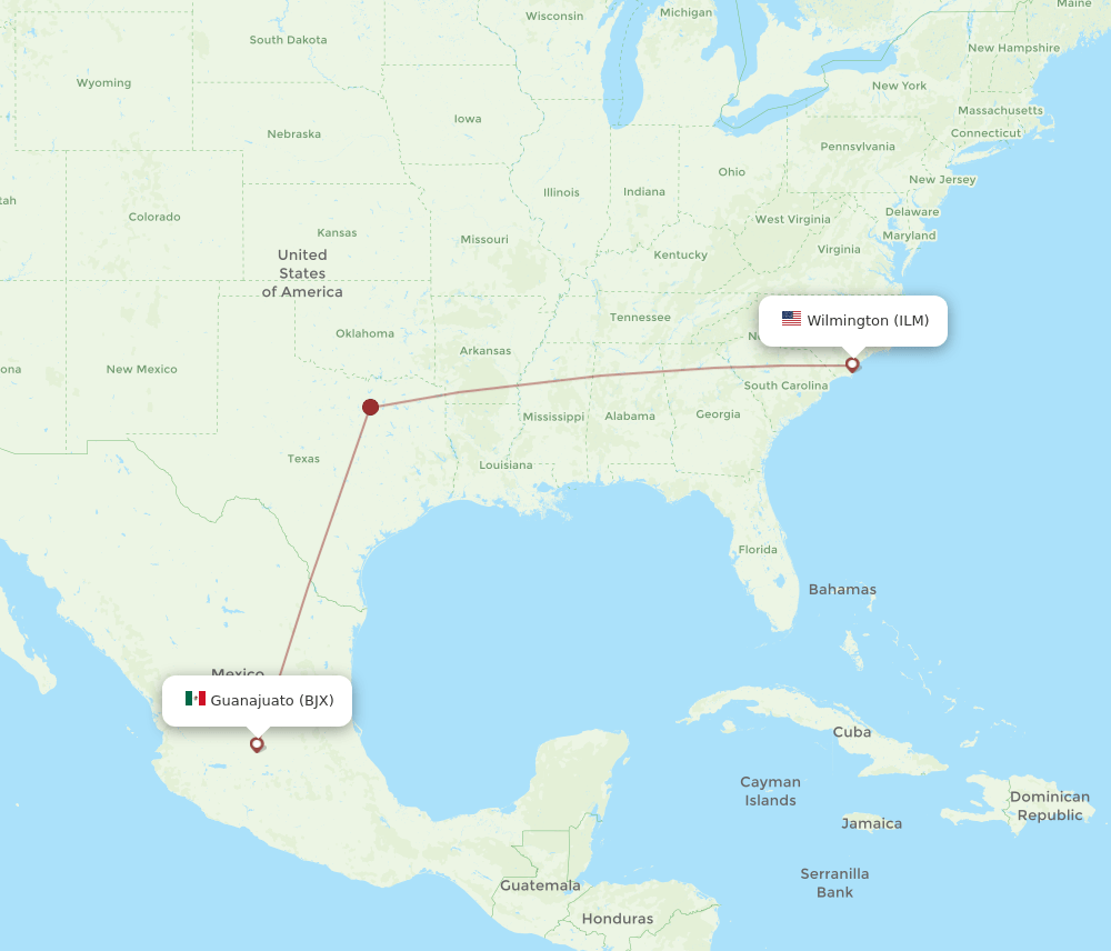 ILM-BJX flight routes