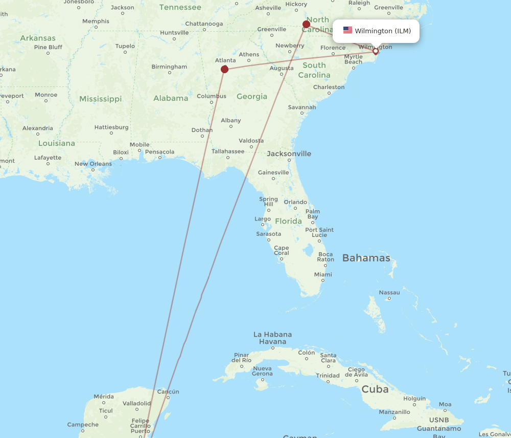 ILM-BZE flight routes