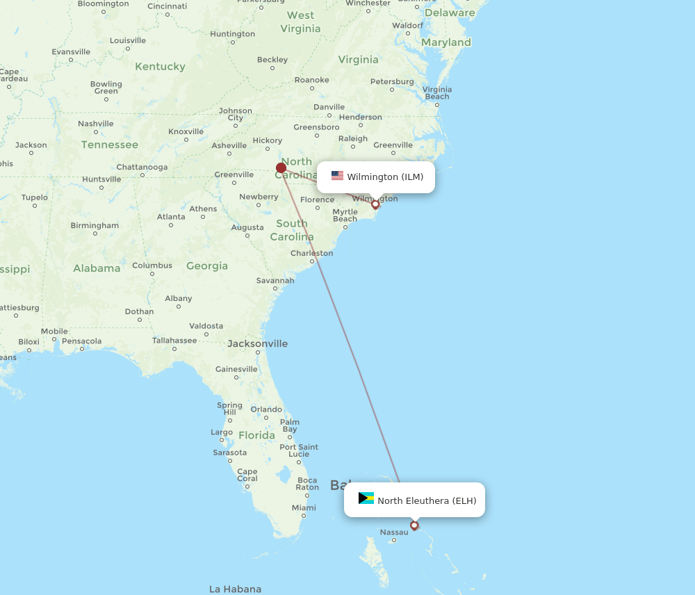 ILM-ELH flight routes