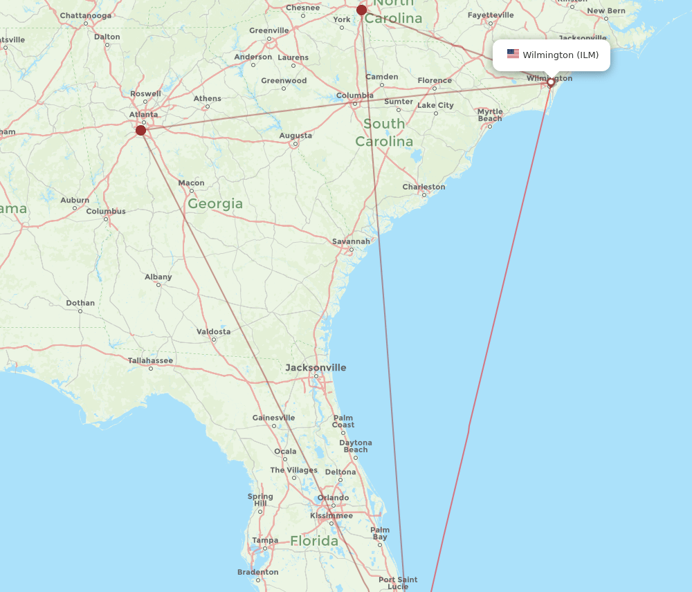 ILM-FLL flight routes