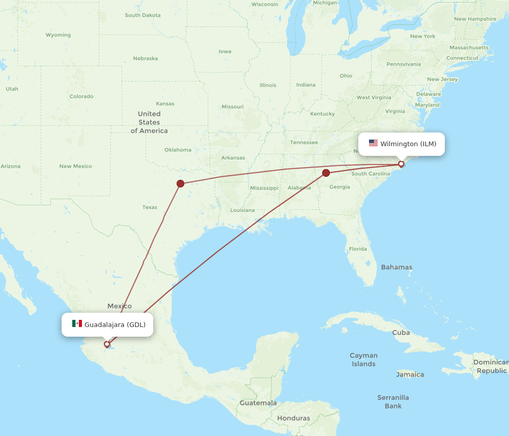 ILM-GDL flight routes