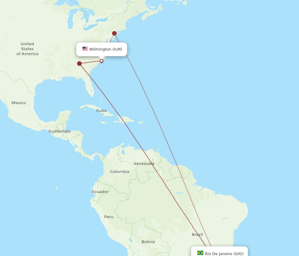 ILM to GIG flights and routes map