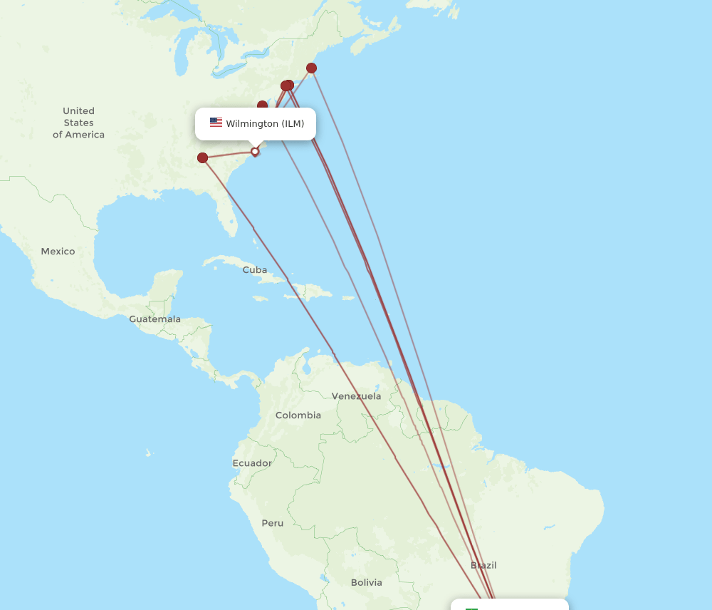 ILM to GRU flights and routes map