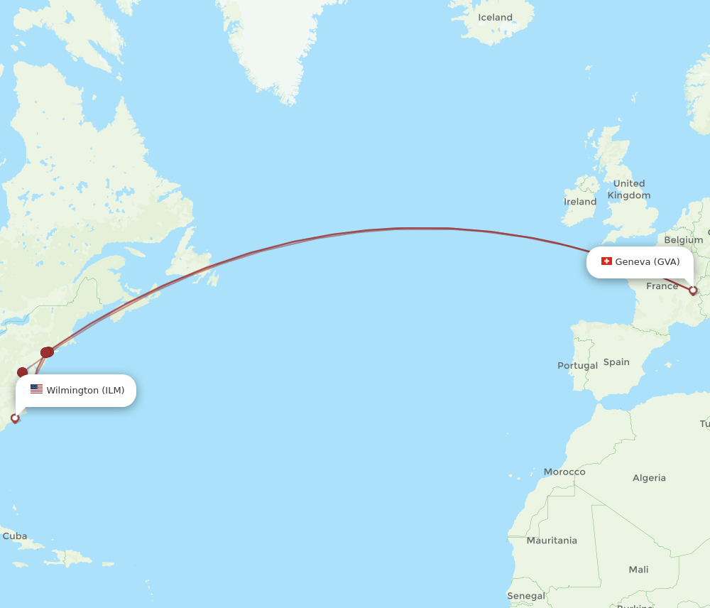 ILM to GVA flights and routes map