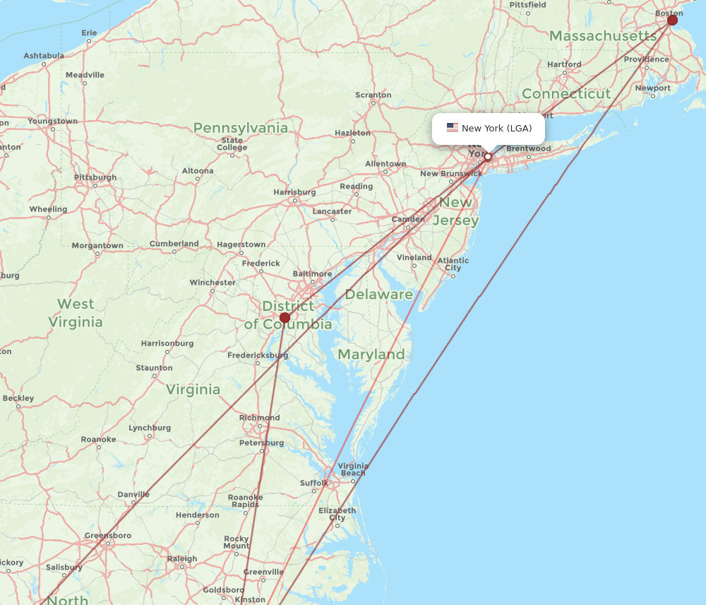 ILM-LGA flight routes