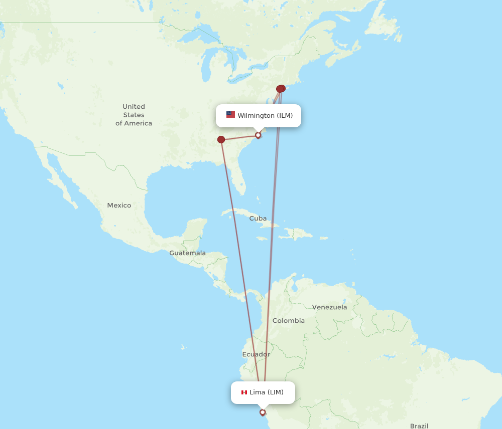 ILM to LIM flights and routes map
