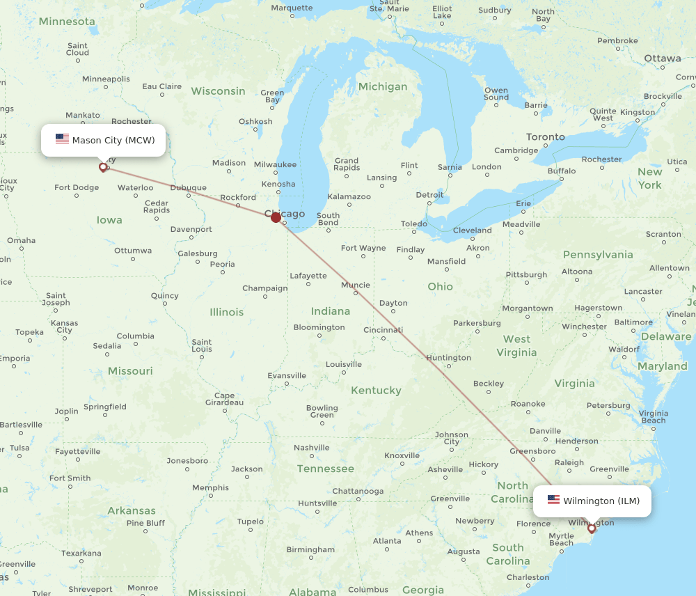 ILM-MCW flight routes