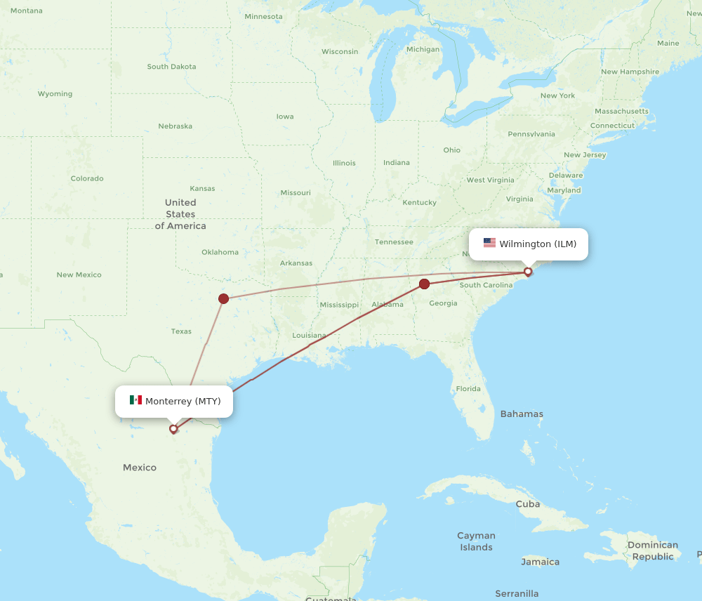 ILM-MTY flight routes