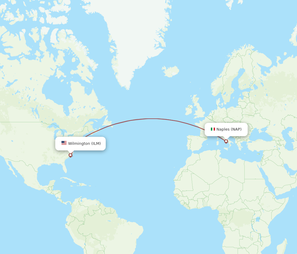 Naples - Wilmington route map and flight paths