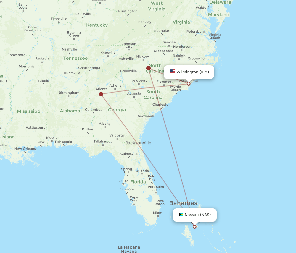 ILM-NAS flight routes