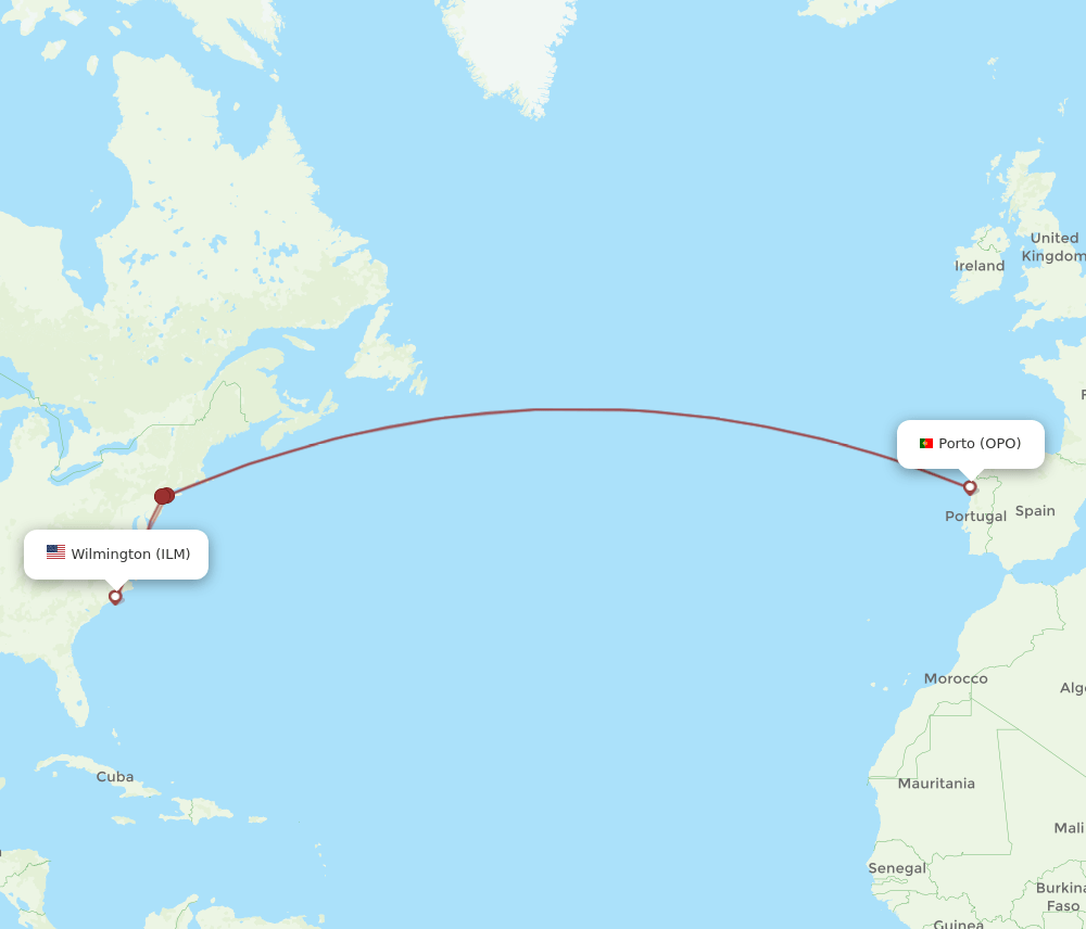 ILM-OPO flight routes