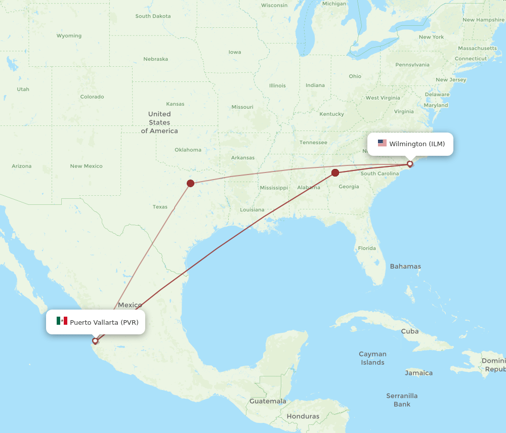 ILM-PVR flight routes