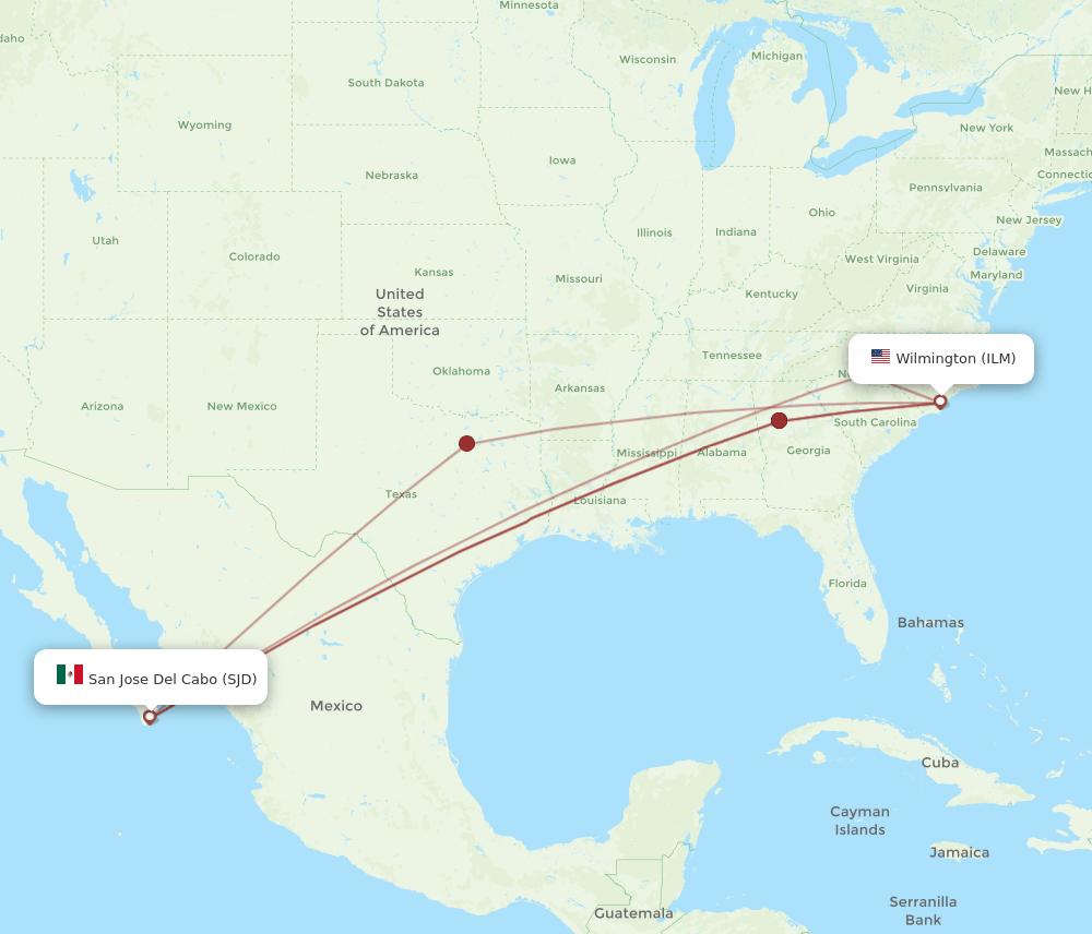 ILM-SJD flight routes