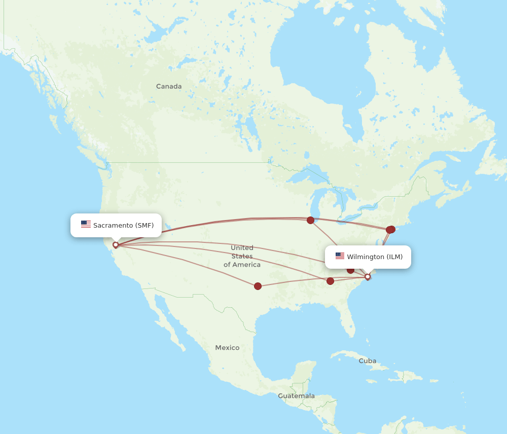 ILM-SMF flight routes