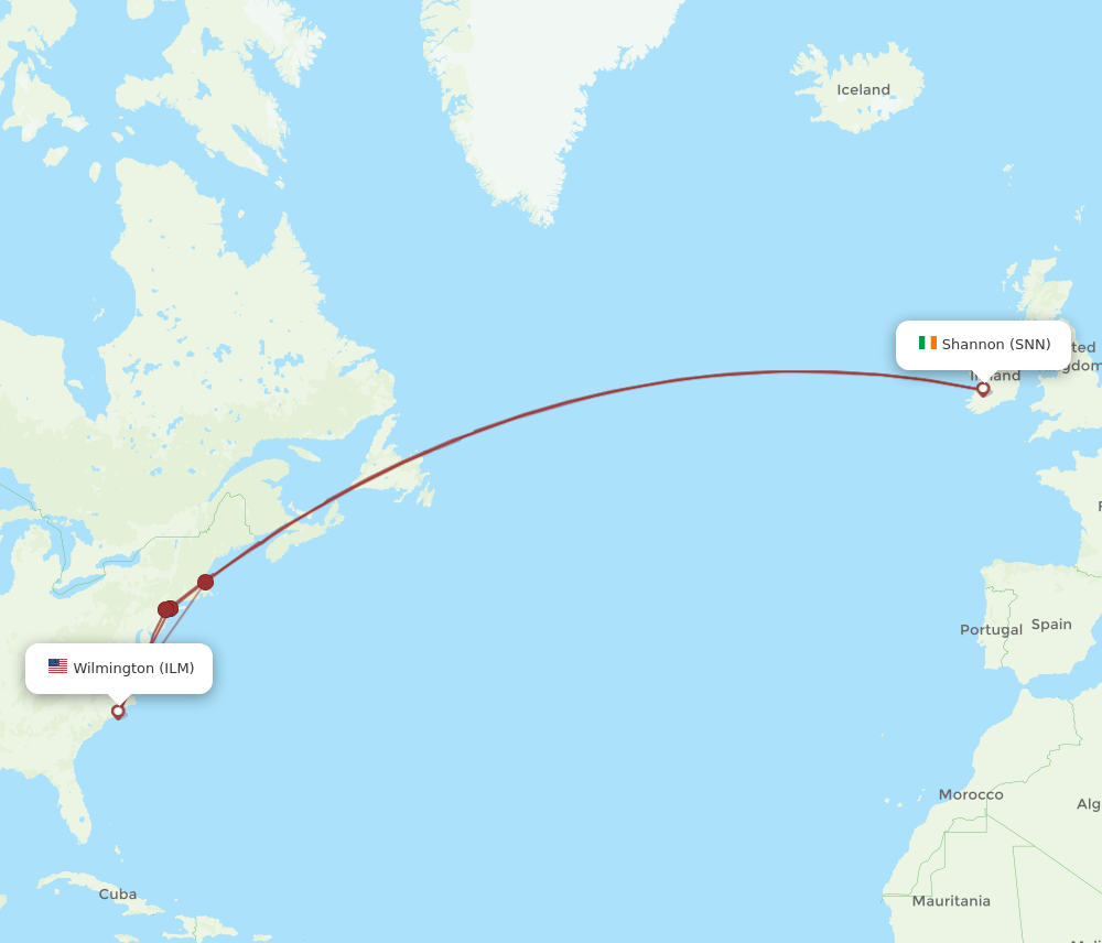 ILM-SNN flight routes