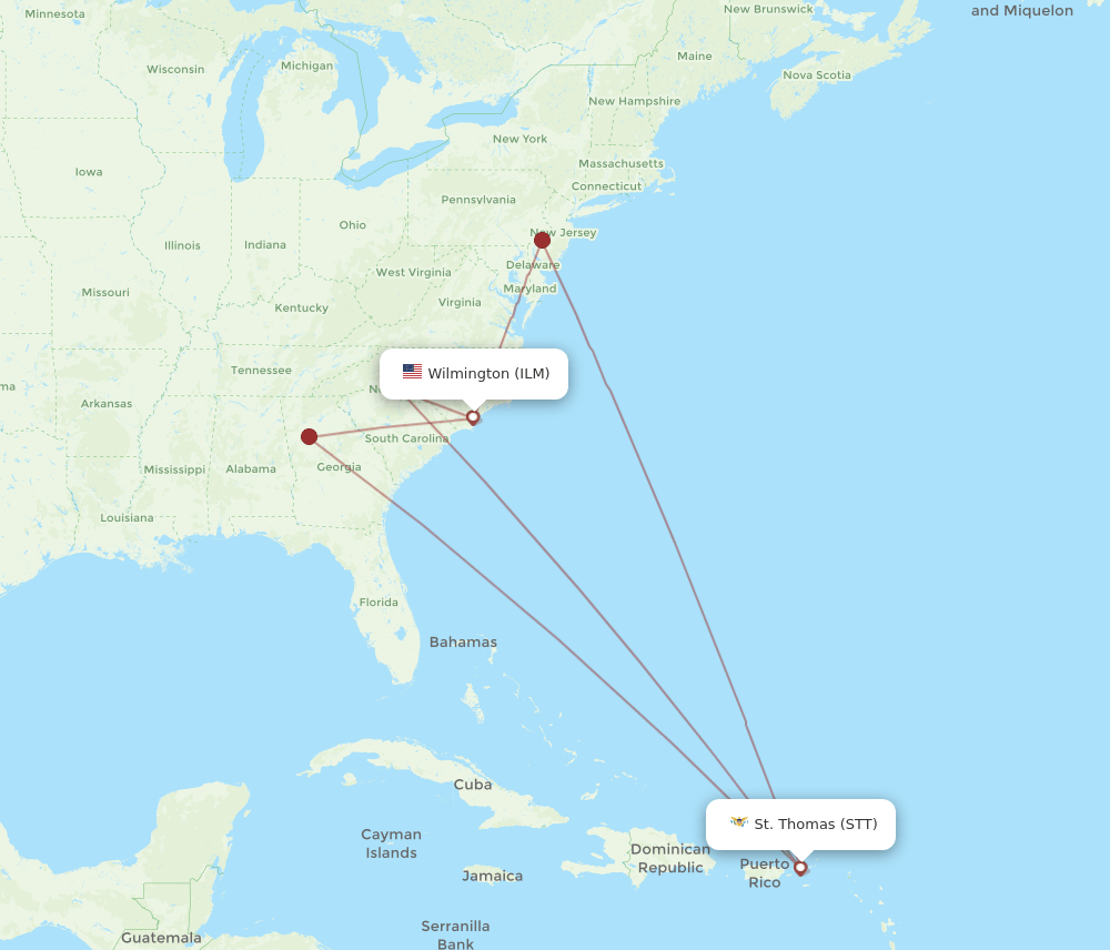 ILM-STT flight routes