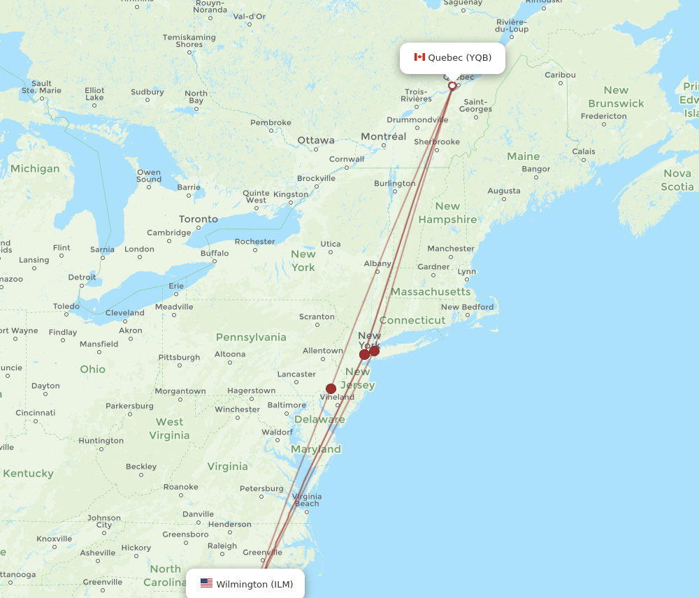 ILM-YQB flight routes
