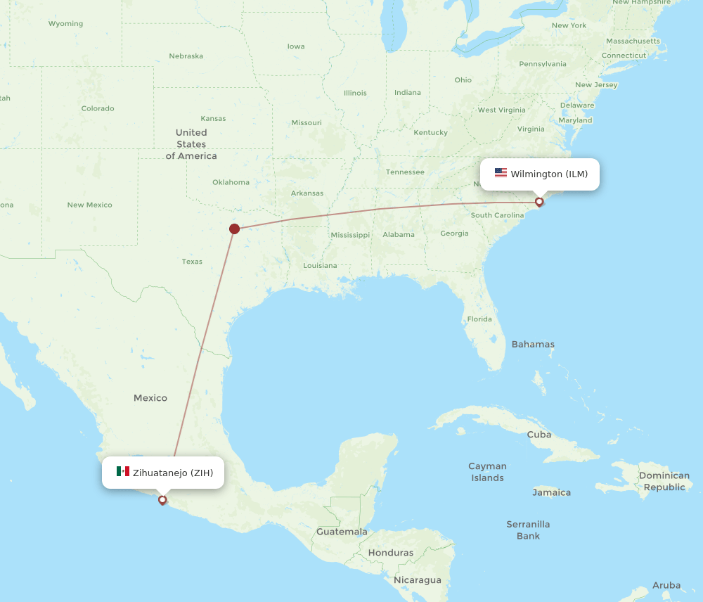 ILM-ZIH flight routes