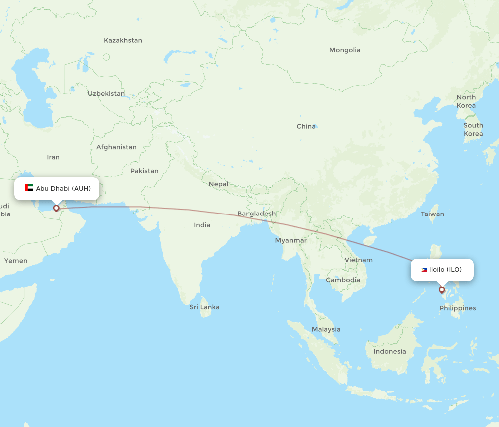 ILO to AUH flights and routes map