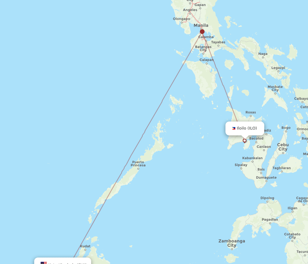 ILO-BKI flight routes
