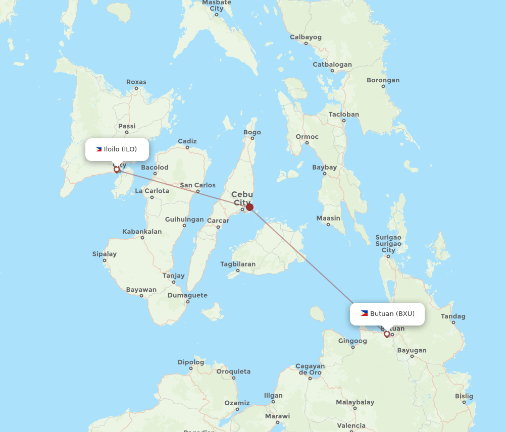 ILO to BXU flights and routes map