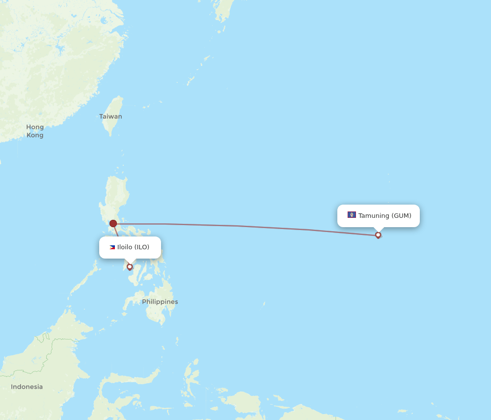 ILO to GUM flights and routes map