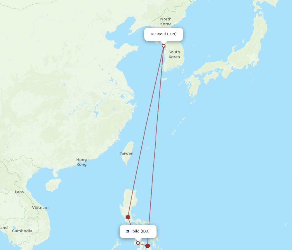 ILO to ICN flights and routes map