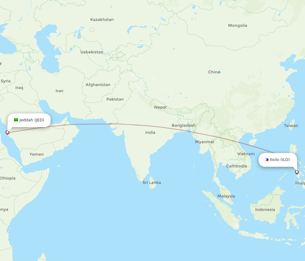 Jeddah - Iloilo route map and flight paths