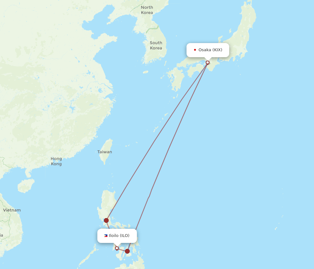 ILO to KIX flights and routes map