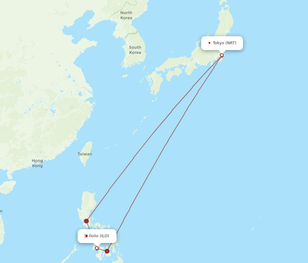 ILO to NRT flights and routes map