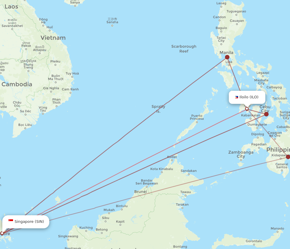 ILO to SIN flights and routes map
