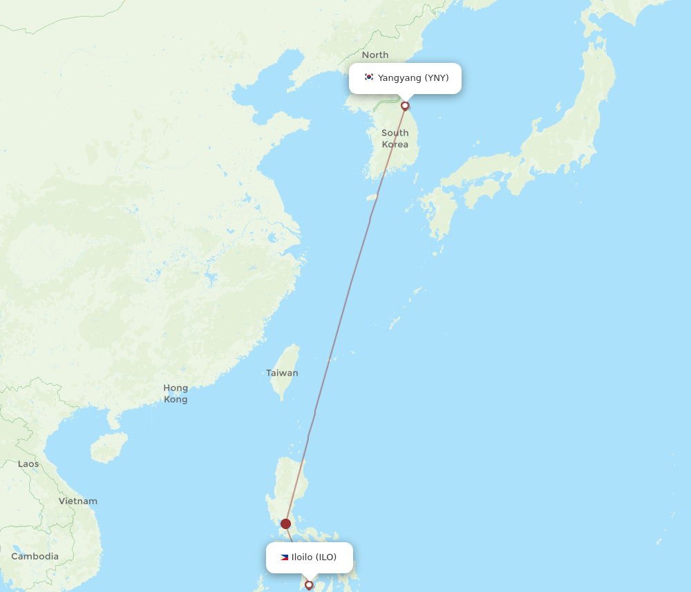 Iloilo - Yangyang route map and flight paths