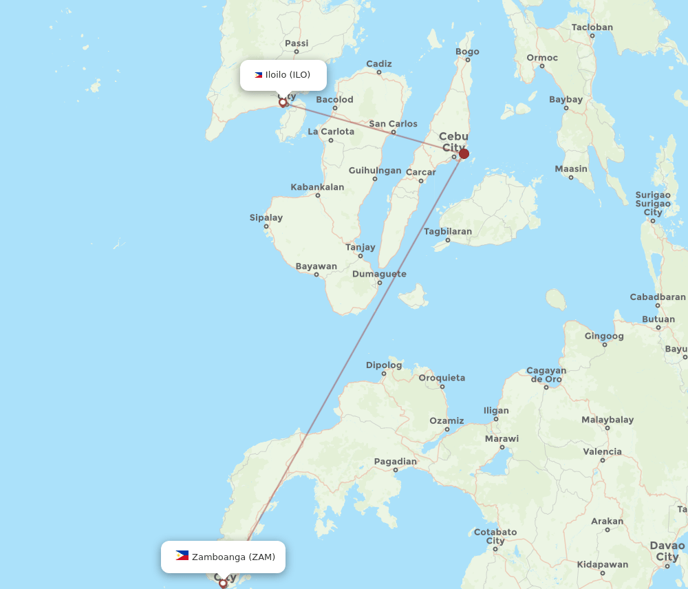 Iloilo - Zamboanga route map and flight paths