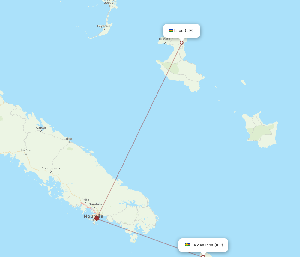 ILP to LIF flights and routes map