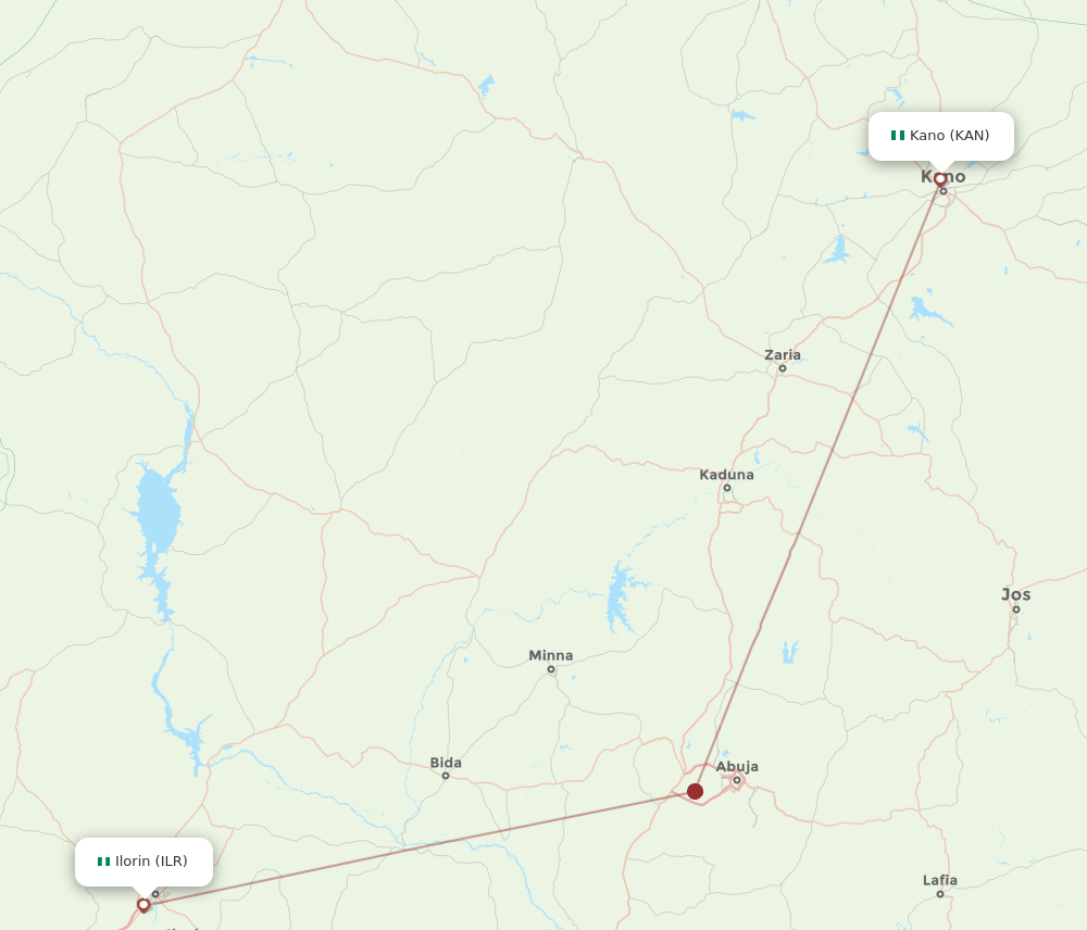 Ilorin - Kano route map and flight paths