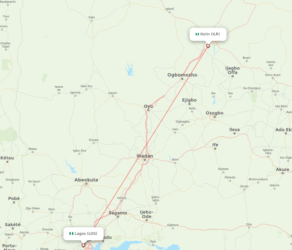 ILR to LOS flights and routes map