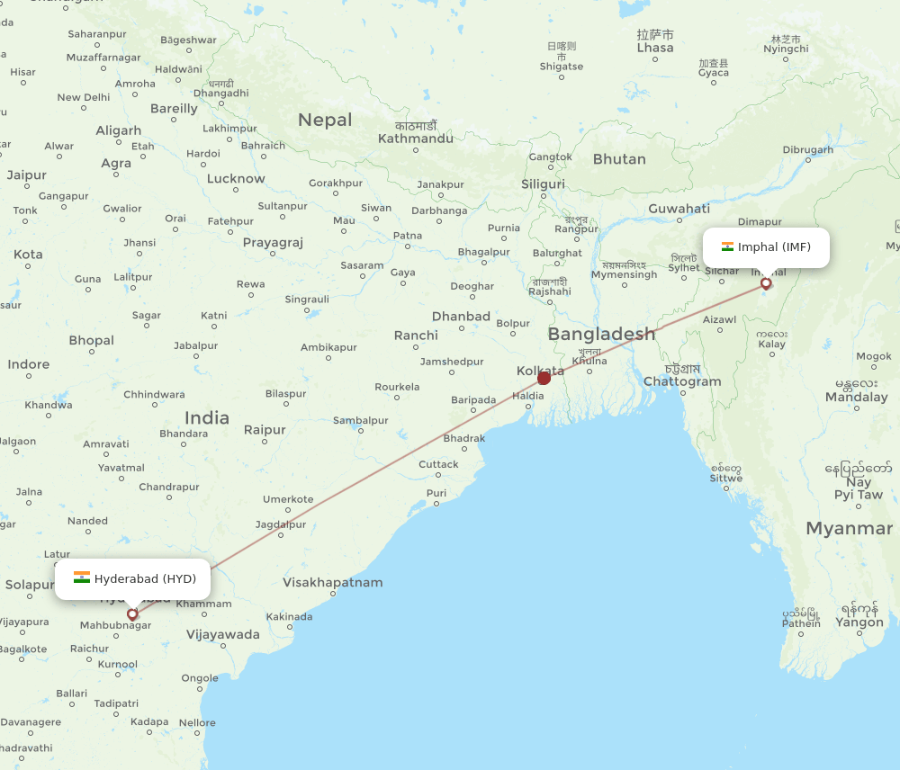 IMF to HYD flights and routes map