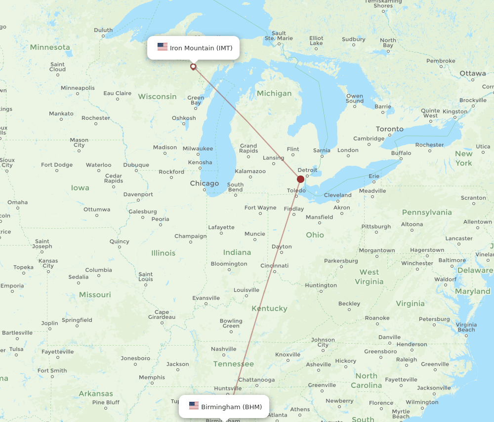 IMT-BHM flight routes