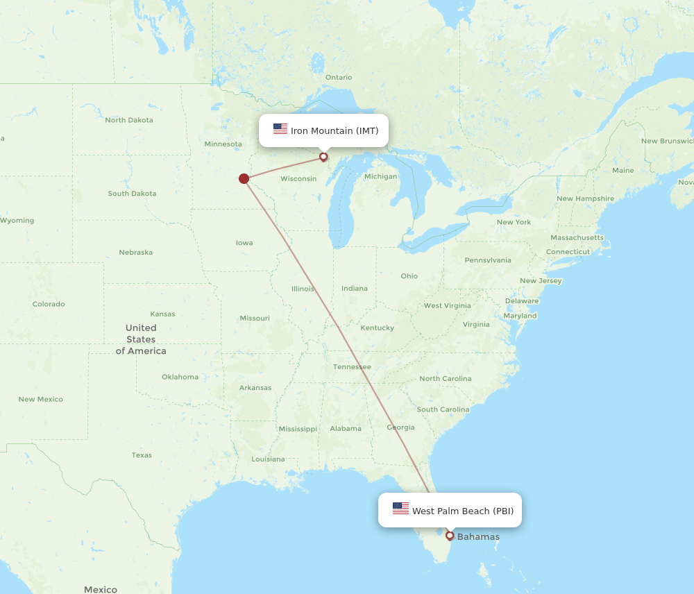 Iron Mountain - West Palm Beach route map and flight paths